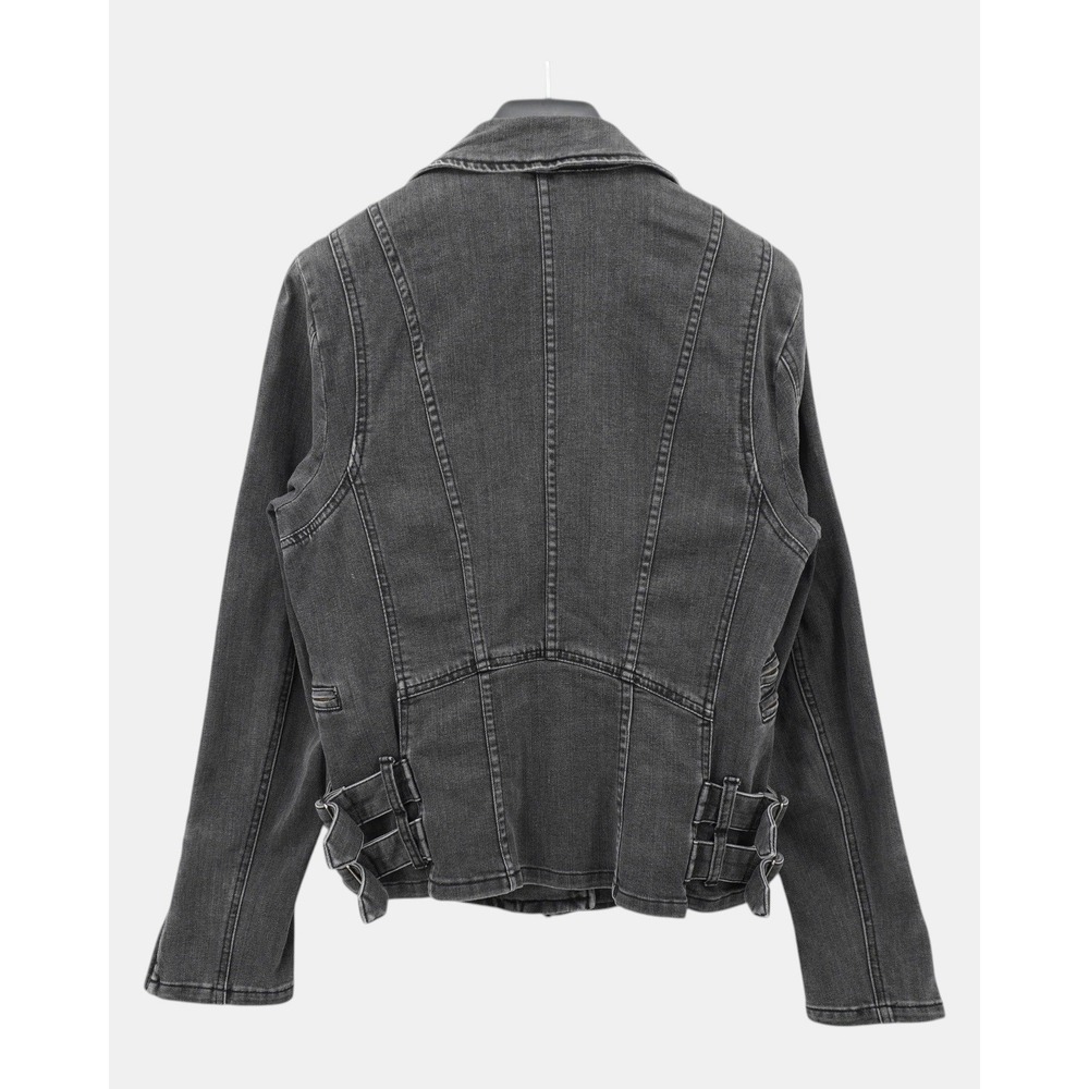 Free People Denim Moto Jacket Women's 12 Gray Zip Buckle Motorcycle - Picture 2 of 9